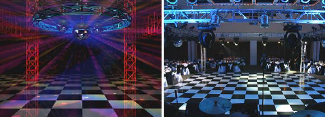 Black and white chequered dancefloor patterns