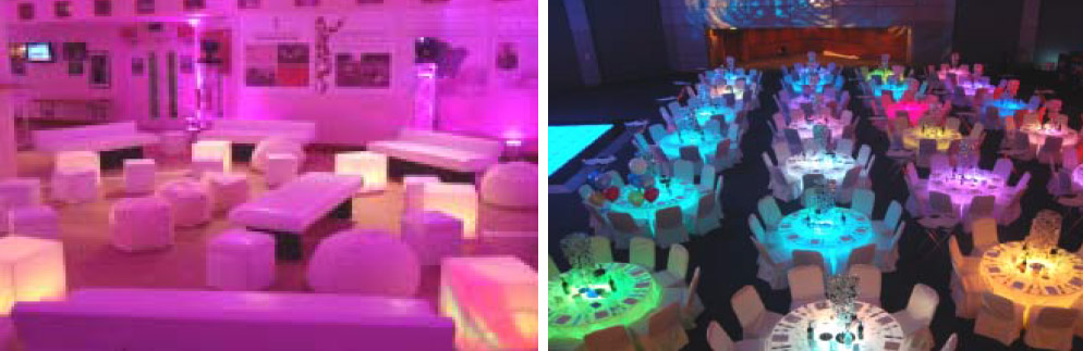 Colour changing side tables and LED banqueting tables
