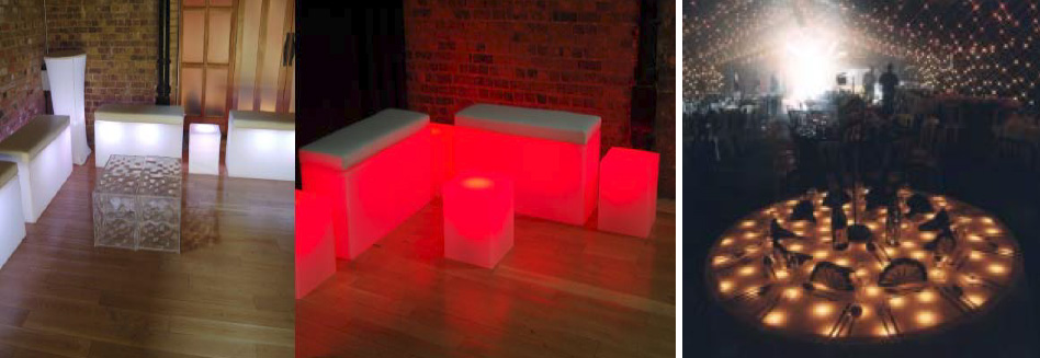 Led banquette seating and starcloth table tops