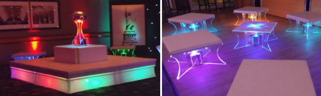 Square white sofa with lights and bloc seats