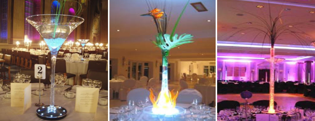 Martini glass, flamelight lily vase and steelgrass burst
