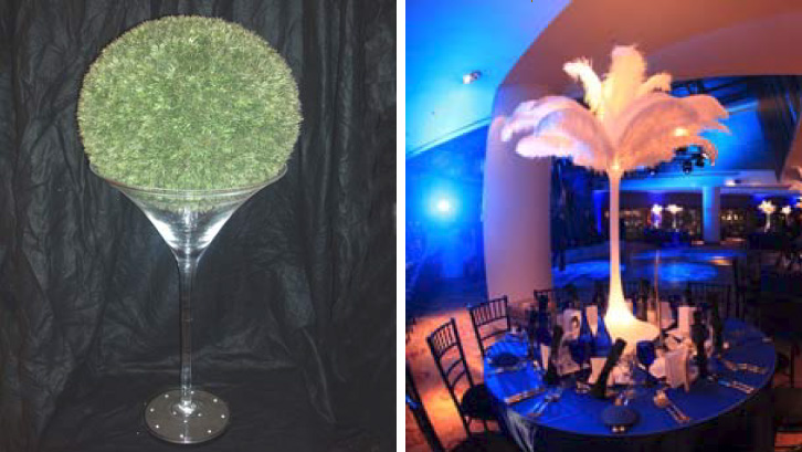 Topiary martini glass and feather plumes